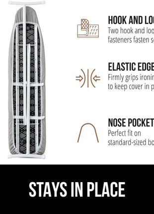 GORILLA GRIP Ironing Board Cover, Silicone Coating, 400°F Scorch and Stain Resistant with Extra Thick Padding, Fits Over Standard Size Board, Heavy Duty Hook and Loop Fastener Strap, Silver 15x54