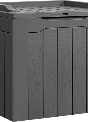Flamaker Deck Box 31 Gallon Waterproof Resin Small Deck Box with Lid, Indoor Outdoor Package Delivery Box, Organization and Storage for Patio Furniture, Garden Tools, Outdoor Cushions (Grey)