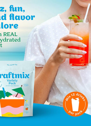 Craftmix Variety Pack Cocktail & Mocktail Drink Mixer, Pack of 12 | Skinny Mixes, Water Flavoring Packets, Made with Real Fruit, Vegan Low-Carb, Low-Sugar, Non-GMO, Dairy Free, Gluten Free