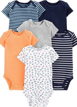 Simple Joys by Carter's Baby Boys' 6-Pack Short-Sleeve Bodysuits, Bear/Construction/Rhino/Stripe, 18 Months
