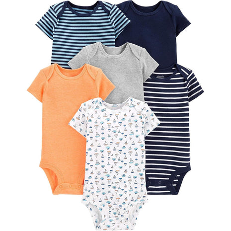 Simple Joys by Carter's Baby Boys' 6-Pack Short-Sleeve Bodysuits, Bear/Construction/Rhino/Stripe, 18 Months