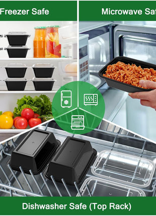 Dealusy 50 Pack (100-Piece) 24 oz Meal Prep Containers Reusable with Lids, Sturdy Leakproof & Food Safe, Microwave, Freezer, Dishwasher Safe Prep Containers, To Go Take Out Plastic Food Storage