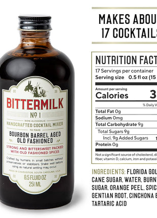 Bittermilk No.1 Bourbon Barrel Aged Old Fashioned Mix - All Natural Handcrafted Cocktail Mixer - Old Fashioned Syrup - More Complex than Bitters & Simple Syrup