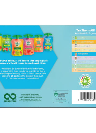 GoGo squeeZ BIG Applesauce & Fruit Puree with Vanilla and Cinnamon Variety Pack, Pear & Raspberry, 4.2 oz. (Pack of 20), Unsweetened Fruit Snacks for Kids, Gluten Free, Nut Free, Dairy Free Pouches