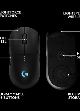 Logitech G PRO 2 Lightspeed Wireless Gaming Mouse, Right- or Left-Handed Mouse with up to 4 Customizable and Switchable Magnetic Side Buttons, 44K DPI Sensor, USB-C Charging, for PC/Mac - Black