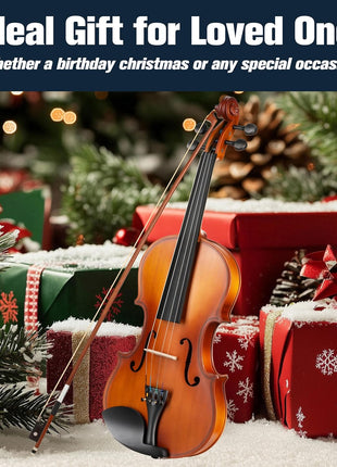 Mendini by Cecilio Violin 4/4 Full Size Kit For Beginners - Hand Carved Acoustic Violins Set - Fiddle Solid Wood Kit with Hard Case, Bow, Rosin, Shoulder Rest, Bridge and Extra Strings