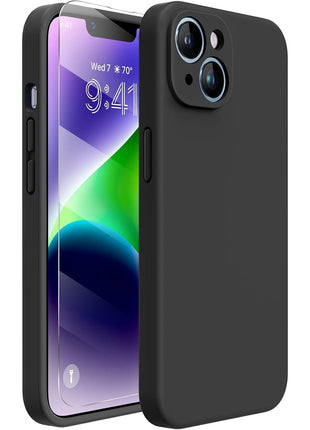 miracase Designed for iPhone 14 Case,[Upgraded Enhanced Camera Protection],Shockproof Liquid Silicone Case with Microfiber Lining, 6.1 inch,Black