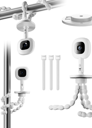 Baby Monitor Mount - Universal Adjustable Baby Camera Mount for Nanit Pro, Hello Baby, Kasa & Most Baby Monitors, Attaches to Crib Cot Shelves or Furniture (White)