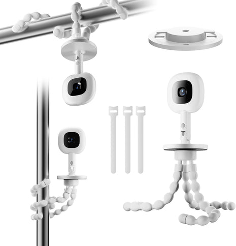 Baby Monitor Mount - Universal Adjustable Baby Camera Mount for Nanit Pro, Hello Baby, Kasa & Most Baby Monitors, Attaches to Crib Cot Shelves or Furniture (White)