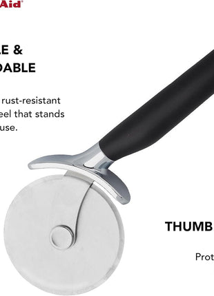KitchenAid Classic Pizza Wheel with Sharp Blade For Cutting Through Crusts, Pies and More, Built In Finger Guard for Safety and Comfort Grip to Protect Fingers, Dishwasher Safe, 9 Inch, Black