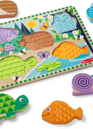 Melissa & Doug Forest Friends Touch & Feel Wooden Puzzle, 5-Piece Chunky Toddler Puzzles with Animals & Textured Silicone Puzzle Board Inlays, Preschool Toys for Girls & Boys Ages 2 and Up
