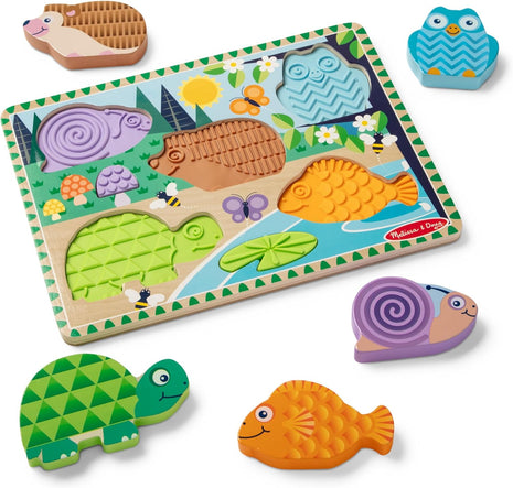 Melissa & Doug Forest Friends Touch & Feel Wooden Puzzle, 5-Piece Chunky Toddler Puzzles with Animals & Textured Silicone Puzzle Board Inlays, Preschool Toys for Girls & Boys Ages 2 and Up