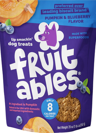 Fruitables Baked Dog Treats, Healthy Pumpkin Treat for Dogs, Low Calorie & Delicious, No Wheat, Corn or Soy, Made in the USA, Pumpkin and Banana Flavor, 7oz