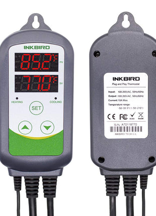 Inkbird ITC-308 Digital Temperature Controller 2-Stage Outlet Thermostat Heating and Cooling Mode Carboy Homebrew Fermenter Greenhouse Terrarium 110V 10A 1100W
