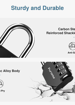 Puroma 2 Pack Combination Lock for Locker 4 Digit Outdoor Waterproof Padlock for School, Gym, Sports, Fence, Toolbox, Gate, Case, Outdoor, Hasp Storage (Black)