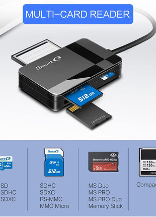 SmartQ C368 USB 3.0 Card Reader - Plug & Play, Compatible with Apple & Windows, Supports SD, Micro SD, MS, CF Cards