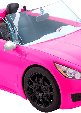 Barbie Convertible 2-Seater Vehicle, Pink Car with Rolling Wheels & Realistic Details, Gift for 3 to 7 Year Olds