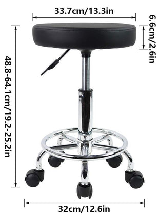 KKTONER PU Leather Round Rolling Stool with Foot Rest Swivel Height Adjustment Spa Drafting Salon Tattoo Work Office Massage Stools Task Chair Small (Black)