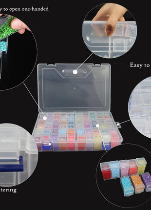 SanerDirect 60 Grids Bead Organizer Box, Diamond Painting Drill Storage Containers, Embroidery Beads Storage Box with Label