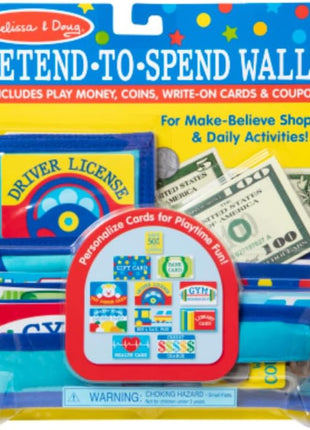 Melissa & Doug Pretend-to-Spend Toy Wallet With Play Money and Cards (45 pcs), Blue - FSC Certified