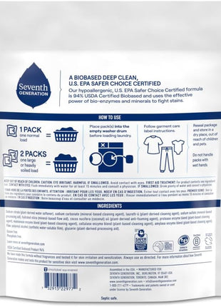 Seventh Generation Laundry Detergent Packs, Free & Clear, Made for Sensitive Skin, 45 Count