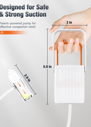 No-Mouth Suction Baby Nasal Aspirator with Hand Pump | No-mouth suction nasal aspirator with soft silicone tips, clear mucus chamber, and quiet hand pump for newborns and infants