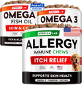 Omega 3 + Allergy Relief Dogs Bundle - Allergy & Itch Relief Skin&Coat Supplement + Itchy Skin Treatment - Omega 3 & Pumpkin - Allergy Supplement, Hotspot Relief, Anti Itch - 480 Chews - Made in USA