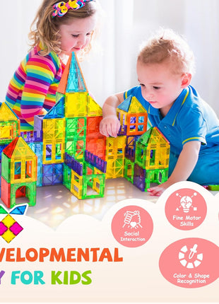 cossy 120Pcs Magnetic Tiles Magnetic 3D Building Blocks Set Educational Construction Toys for 3 4 5 6 7 8 Year Old Boy and Girl with Stronger Magnets, Educational Toys, Recreational, Conventional