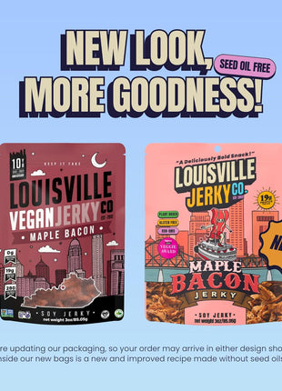 Louisville Jerky Co. Vegan Jerky Plant-Based Maple Bacon Flavor, High Protein Snack, (3 Ounce, 1-Pack) – Sweet & Smoky Chewy Texture, Gluten-Free