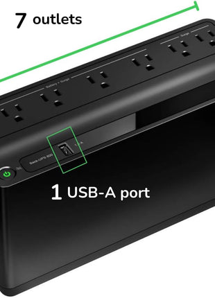 APC UPS 600VA/330W UPS Battery Backup for Computer, Router, NAS, BE600M1 | Power through utlity outages (23 minutes @ 100W). Backup battery with surge protection for routers, modems, PCs. USB charging