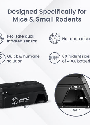 OWLTRA OW-2 Indoor Electric Mouse Trap 2 PCS, Instant Kill Rodent Zapper with Pet Safe Trigger, Black