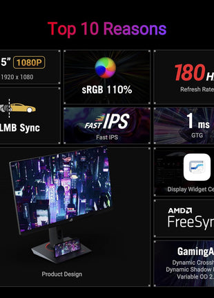 ASUS ROG Strix 24.5" 1080P USB-C HDR Gaming Monitor (XG259CS) - Full HD, 180Hz, 1ms, Fast IPS, Extreme Low Motion Blur Sync, G-SYNC Compatible, Tripod Socket, DisplayWidget, AI Gaming, 3 yr Warranty