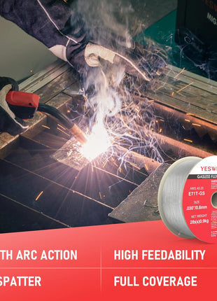 YESWELDER Flux Core Gasless MIG Wire, E71T-GS Mild Carbon Steel .030-Inch Diameter 2-Pound, Strong ABS Plastic Spool Welding Wire