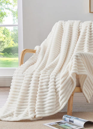 BEDELITE Ribbed Fleece Throw Blanket for Couch, Cream, 50"x60" | Ultra-Soft Plush Fleece, Cozy, Warm Yet Lightweight, Ribbed Texture, Home Decor, Machine Washable, Giftable, All-Season Use