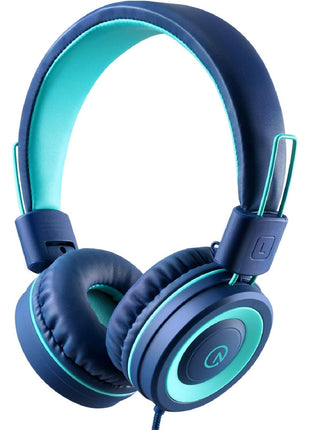 Kids Headphones - noot products K11 Foldable Stereo Tangle-Free 3.5mm Jack Wired Cord On-Ear Headset for Children/Teens/Boys/Girls/Smartphones/School/Kindle/Airplane Travel/Plane/Tablet (Navy/Teal)