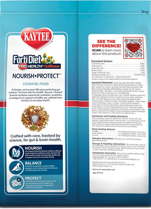Kaytee Forti-Diet Pro Health+Safflower Nourish+Protect Cockatiel Food, Supports Breeding and Molting, Nutrition Backed by Science, Digestive and Brain Health, 4 pounds