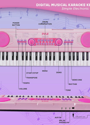 Pyle, Electric Keyboard 49 Keys-Portable Digital Musical Karaoke Piano Keyboard-100 Tunes/Rhythms, 50 Demos, Rechargeable Battery-Wired Microphone-Beginners Kids Adult Pink PKBRD4912PK.3