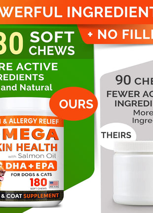 (Pack of 3) Fish Oil Omega 3 Treats for Dogs - Allergy Relief - Joint Health - Itch Relief, Shedding - Skin and Coat Supplement - Alaskan Salmon Oil Chews - Omega 3 6 9 - EPA & DHA Fatty Acids