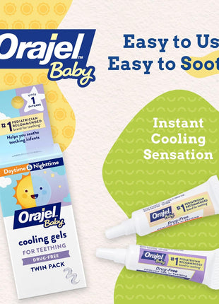 Orajel Baby Daytime & Nighttime Cooling Gels for Teething, Drug - Free, #1 Pediatrician Recommended Brand for Teething*, Two 0.18oz Tubes