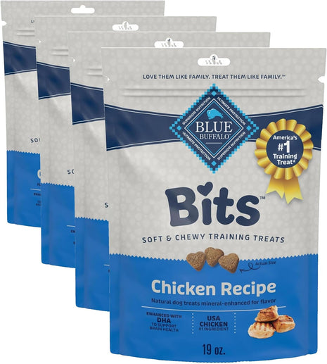 Blue Buffalo Bits Soft Dog Treats for Training, Made with Natural Ingredients & Enhanced with DHA, Chicken Recipe, 19-oz Bag (Pack of 4)