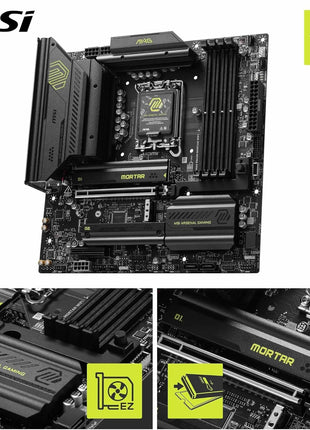 MSI MAG B860M Mortar WiFi Motherboard, mATX - Supports Intel Core Ultra Processors (Series 2), LGA 1851 - DDR5 Memory Boost 9200+ MT/s OC, 1 x PCIe 5.0 x16, 1 x M.2 Gen5, 5G LAN, Wi-Fi 7