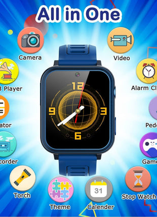 Cosjoype Kids Game Smart Watch for Kids with 39 Puzzle Games HD Touch Screen Camera Music Player Pedometer Alarm Clock Calculator Flashlight 12/24hr Kid Watch Gift for 4-12 Year Old Boys Toys for Kid