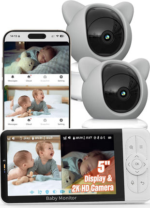 iFamily WiFi Baby Monitor with App – Smartphone Baby Monitor with 5inch HD Monitor & 2K Camera, Night Vision, 2-Way Talk, Motion Tracking&Alerts, Temp Sensor, Lullabies,Secure WiFi Lock