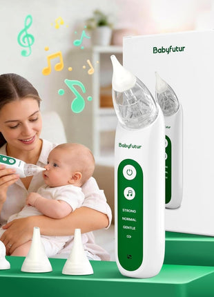 Babyfutur Electric Nasal Aspirator for Baby, Nose Sucker for Newborn Infants Toddlers with Adjustable 3 Suction Levels,3 Silicone Tips, Easy to Breathe & Reusable,Music Soothing Function