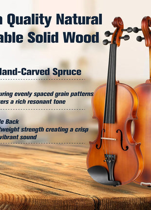 Mendini By Cecilio 1/2 Violin Set For Beginners - Fiddle Solidwood Kit with Hard Case - Acoustic Violin with Bow, Rosin, Tuner, Extra Strings & Bridge, Shoulder Rest and Lesson Book (Satin Antique)