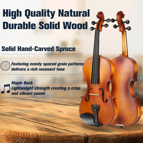 Mendini By Cecilio 1/2 Violin Set For Beginners - Fiddle Solidwood Kit with Hard Case - Acoustic Violin with Bow, Rosin, Tuner, Extra Strings & Bridge, Shoulder Rest and Lesson Book (Satin Antique)