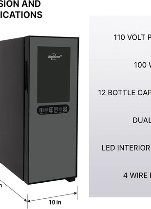 Koolatron Urban Series 12 Bottle Wine Cooler Refrigerator Dual Zone Thermoelectric Wine Fridge Freestanding Wine Cellar for Red White Sparkling Wine Ideal for Kitchen Apartment RV