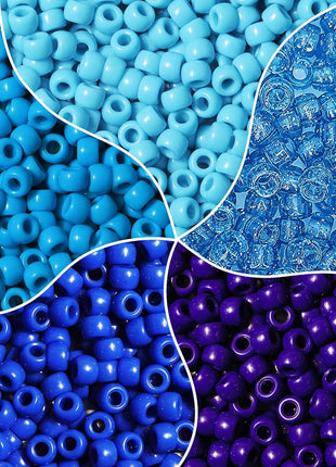 MIIIM 1000PCS 6x9mm Pony Beads Bulk, 5 Styles Blue Pony Beads for Bracelets Making Kit, Kandi, Hair Braids Crafts for Jewelry Making (Blue)