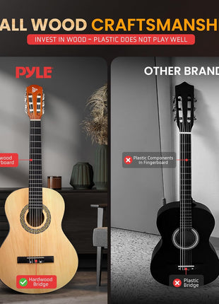 Pyle Beginner Acoustic Guitar Kit, 1/4 Junior Size All Wood Instrument for Kids, Adults, 30 inch Natural Ash