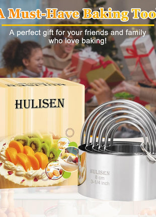 HULISEN Biscuit Cutter Set (5 Pieces/Set), Round Cookies Cutter with Handle, Professional Baking Dough Tools, Gift Package
